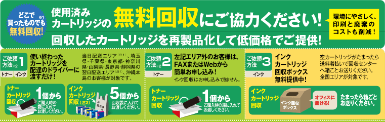 使用済みカートリッジの無料回収にご協力ください!